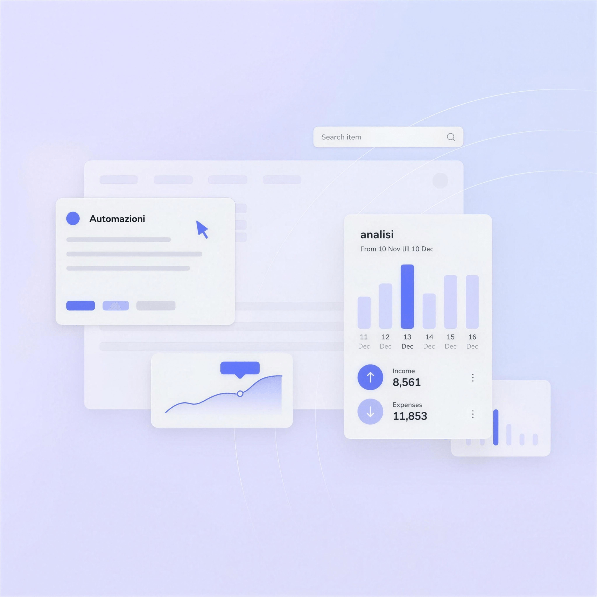 Dashboard con automazioni, analisi e grafici integrati nei processi aziendali.